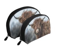 Vache des Highlands Faune écossaise, Trousse de Maquillage Coquille Femme Petit Porte-Monnaie Trousse de Toilette Trousse à cosmétiques 2 pièces