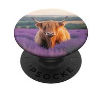 Vache des Highlands Fleurs de Lavande Animaux Mignons PopSockets PopGrip Adhésif