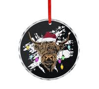 Vache des Highlands portant un chapeau de Père Noël Lumières Ornements à suspendre en cristal pour décoration d'arbre de Noël