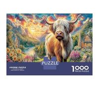 Vache des Highlands Puzzle Classique 1000 Pièces en Carton Vallée de Montagne pour Adolescents 12+ Relaxation Mentale Activité Intérieure Cadeau De Noël 52x38cm/1000pcs