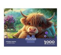 Vache des Highlands Puzzle Classique Vache des Highlands Close-up 1000 Éléments Papier Épais pour Adolescents Impression HD Anti-Stress Détente À Domicile Challenge/Difficile 70x50cm/1000pcs