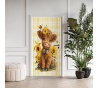 Vache des Highlands Sticker Mural, Grille Autocollants De Porte Muraux Décoration Poster Murale, Campagne Rurale Stickers de Porte Imperméable Vinyle 80x200 cm
