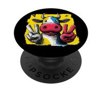 Vache Double Paix rétro Pop Farm Personnage Graphique Signe drôle PopSockets PopGrip Adhésif