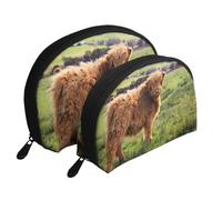 Vache drôle des Highlands, Trousse de Maquillage Coquille Femme Petit Porte-Monnaie Trousse de Toilette Trousse à cosmétiques 2 pièces