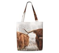 Vache écossaise，Sacs d'épicerie réutilisables, sacs fourre-tout de grande capacité, sac à bandoulière en toile