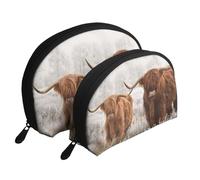 Vache écossaise, Trousse de Maquillage Coquille Femme Petit Porte-Monnaie Trousse de Toilette Trousse à cosmétiques 2 pièces