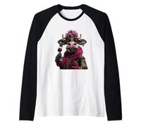 Vache élégante Portrait Mode Animal Vin Rouge Graphique Ferme Manche Raglan
