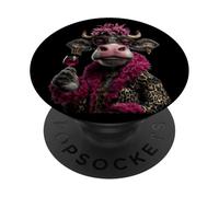 Vache élégante Portrait Mode Animal Vin Rouge Graphique Ferme PopSockets PopGrip Adhésif