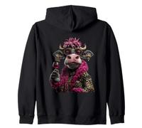 Vache élégante Portrait Mode Animal Vin Rouge Graphique Ferme Sweat à Capuche