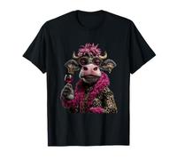 Vache élégante Portrait Mode Animal Vin Rouge Graphique Ferme T-Shirt