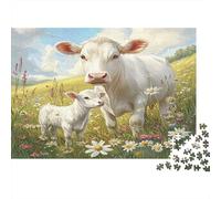 Vache et Veau dans Un Champ Puzzles 1000 Pièces Papier recyclé pour Adultes Puzzle pour Adultes Impossible Difficile Stimulant Activité Amusante pour la Maison 70x50cm/1000pcs