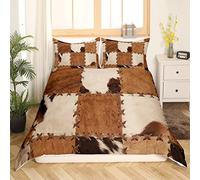 Vache Fourrure Enfants Parure de Lit 220x240cm Housse de Couette en Peau de Vache Blanc Marron Ferme Chambre Décor Sets de Housse de Couette Western Farm Animal Skin Avec 2 Taie d'Oreiller