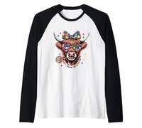 Vache Highland colorée avec nœud Puzzle Manche Raglan