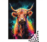Vache Highland Colorée Casse-tête Portrait Vache Pop Art Psychédélique 1000 Pièces Papier Recyclé pour Adultes - Jeu de Famille Extrêmement Difficile, Cadeau d'anniversaire 52x38cm/1000pcs