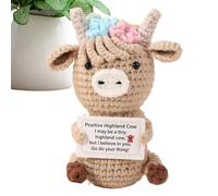 Vache Highland Crochet Animaux Positifs, Soutien émotionnel Vache Highland Crochet avec Carte, Ornements de Vache Highland Multifonctions, Figurines Décoratives, Animal en Peluche Fait à la Main pour