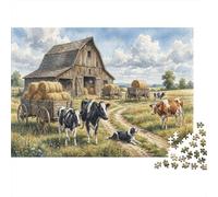 Vache HolsteinPuzzle Premium 1000 Pièces en Carton Épais Grange en Bois pour Grands-Parents Entraînement Cognitif Activité Intérieure 52x38cm/1000pcs