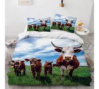 Vache Housse de Couette 160x200 Parures de Lit 1 Personne Imprimé 3D Microfibre Douce Animaux de la Ferme Housses Couette avec 2 Taies d'oreiller et Fermeture Éclair i.5553