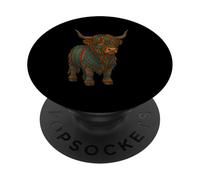 Vache Mexicaine Highland Aztèque Mythologie Maya Racines d'art Tribal PopSockets PopGrip Adhésif