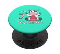Vache mignonne dans mon âge de 7 ans animal mignon amusant 7ème anniversaire PopSockets PopGrip Adhésif