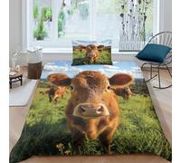 Vache Mignonne Housses De Couettes 3D Imprimé Animaux pour Adultes Et Enfants Housse De Couette E avec Fermeture À Glissière Parure De Lit Microfibr avec Taies 2 pièces Single（135x200cm）