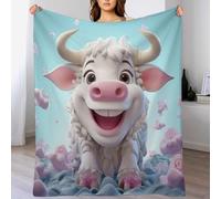 Vache Mignonne Plaid Couverture Polaire, Couverture en Flanelle Flannel Imprimée, Couverture Confortable Douce pour Lit, Sofa Et Canapé-Lit（150×200cm）