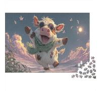 Vache Mignonne Puzzle 1000 Pièces Papier pour Adultes Scène Neigeuse Puzzle pour Famille Relaxation Décoration Cadeau 38x26cm/1000pcs