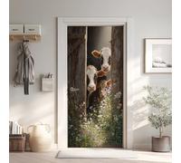 Vache Poster de Porte 3D Trompe L'oeil 73x205 cm, Ferme Auto-Adhésif Sticker Porte pour Chambre Cuisine, Animal Stickers Autocollants de Porte