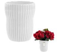 Vache, Pot De Fleurs, Vase En Céramique Cannelée Ø13 Cm H 16cm Blanc Brillant Élégant Multicolore