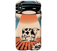 Vache Sacrée Drôle Rétro Enlèvement UFO Coque pour iPhone X/XS