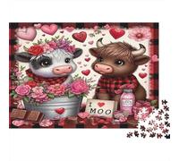 Vache Saint Valentin Illustration Puzzle 1000 Pièces Puzzle en Famille Élément Cœur pour Adultes Détente Décoration 52x38cm/1000pcs