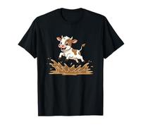 Vache sauteuse Heureuse dans la flaque d'eau de Boue pour Enfants T-Shirt