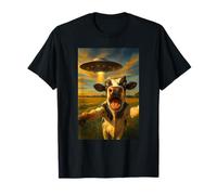 Vache UFO Selfie avec Invasion Drôle Alien Art Sarcastique T-Shirt