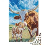 Vache Veau Champ Puzzle, 1000 Pcs Jeu D'intérieur Adulte | 38x26cm Carton, Exercice Cérébral, Ajustement Précis, Amateurs D'art, Réduction Du Stress