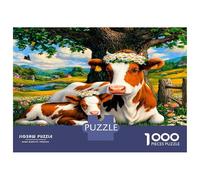 Vache Veau Prairie 1000 Pièces Coffret Puzzle Bonheur Familial Pastoral Puzzle Premium Carton Solide - DIY Familial Trop Amusant, Belle Déco, Cadeau D’Anniversaire pour Adultes Et Enfants 38x26cm/pcs