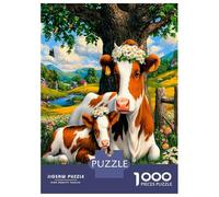 Vache Veau Prairie 1000 Pièces Puzzle Premium Bonheur Familial Pastoral Puzzle Classique Carton Épais - Ultra Dur, Anti-Stress Détente, Idéal pour Les Loisirs Indoor Amusants 52x38cm/1000pcs