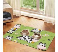 Vache Verte, Animal Mignon,Tapis d'alimentation pour Animaux de Compagnie, Sets de Table en Cuir PU pour Chats et Chiens,30x45cm