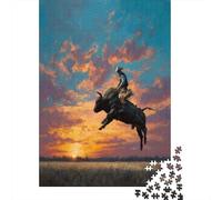 Vacheboy Riding A Bull Cadeau Unique Décoration Intérieure Western Coucher de Soleil Jeu ÉduChatif Challenge Toy Adultes & Enfants des 14 Ans 38x26cm/1000pcs