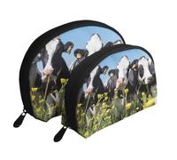 Vaches Blanches Noires, Trousse de Maquillage Coquille Femme Petit Porte-Monnaie Trousse de Toilette Trousse à cosmétiques 2 pièces