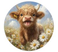Vaches des Hautes Terres Puzzle Rond 1000 Pièces Haustier Enfants Cadeau InspiRatteions Voyage Réduction du Stress 1000pcs (67.5x67.5cm)