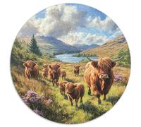 Vaches des Hautes Terres Puzzle Rond De 1000 Pièces pour Les animauxs Haustiers Cute Qualité Premium Kunstistique Kunst Relaxation Réduction du Stress 1000pcs (67.5x67.5cm)