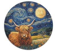 Vaches des Highlands Puzzle 1000 Pièces Ciel étoilé Rural Ronde Puzzle Jouets Cadeau Intéressants De l'art De La Décoration Moderne pour Adultes 1000pcs (67.5x67.5cm)