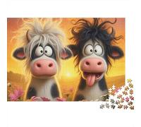 Vaches Dessins animés Coucher de Soleil 1000 Pièces Puzzle pour Adultes Carton Résistant Anti-Stress Détente pour Débutants Facile À Assembler Édition Limitée 70x50cm/1000pcs
