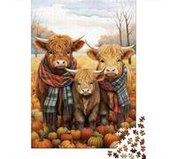 Vaches Highland d'automne Set De 1000 Pièces Papier Recyclé Puzzle Adulte Facile À Ranger Activité Lien Familial Casse-tête Engageant Heures Divertissement 52x38cm/1000pcs