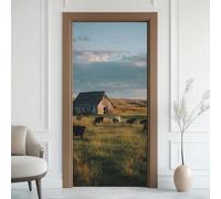 Vaches Nature Sauvage Sticker Mural, Crépuscule Pelouse Autocollants De Porte Muraux Décoration Poster Murale, Maison Rustique Stickers de Porte Imperméable Vinyle 80x200 cm