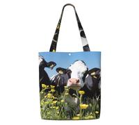 Vaches noires et blanches，Sacs d'épicerie réutilisables, sacs fourre-tout de grande capacité, sac à bandoulière en toile
