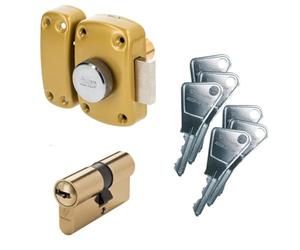 Vachette 671600MN/SC Verrou CYCLOP à bouton et cylindre 5 goupilles diamètre 23 mm, longueur 45 mm, 3 clés, bronze + Cylindre 30x30 mm laiton