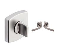 Vachette - Jeu de Rosaces Carrées MUZE/ARTIS/SCULPT (Condamnation WC) + Poignée de Porte ARTIS (Bec de Cane) + Set Poignée de Fenêtre ARTIS (Indexage 90°, Alu) - Finition Platine - Garantie 5/10 Ans