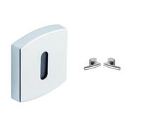 Vachette - Jeu de Rosaces Carrées MUZE/SCULT/ARTIS + Poignée de Porte SCULT - Version Clé L Chambre/Bureau + Béquille et Rosace Carrée Solidarisées Bec de Cane - Chrome Velours - Garantie 10 Ans