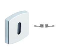 Vachette - Jeu de Rosaces Carrées + Poignée de Porte + Poignée de Fenêtre MUZE + Butée de porte Jazz - Version Clé L, Bec de Cane, Indexage à 90° - Zamak/Aluminium - Chrome Velours