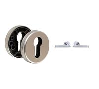 Vachette - Jeu de Rosaces Linox/Ovalis + Poignée de Porte LC3 - Clé I Porte d'Entrée/Cave + Béquille sur Rosace Ronde Bec de Cane - Fixation Invisible - en Acier - Garantie 2 Ans